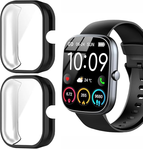 Blueshaweu Schutzhülle für T60 Smartwatch (1,91 Zoll) – Flexibles TPU Case mit Kratzschutzfolie – Vollschutz kompatibel mit uaue T60, CASCHO T60, QXQ T60, Matast T60 (schwarz+schwarz) von Blueshaweu