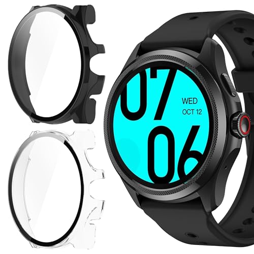 Blueshaweu Schutzhülle für Ticwatch Pro 5 Android Smartwatch, Hard PC hülle mit Glas Displayschutz kompatibel mit Ticwatch Pro 5 Smartwatch (schwarz+transparent) von Blueshaweu