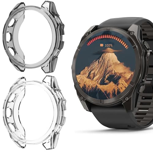 Blueshaweu Schutzhülle kompatibel Für Garmin Fenix 8 Serie, All-Around Case Ultra dünn TPU Schutz Hülle für Fenix 8 43mm/ 47mm AMOLED,SOLAR / 51mm AMOLED,SOLAR (schwarz+transparent, Fenix 8-51MM) von Blueshaweu