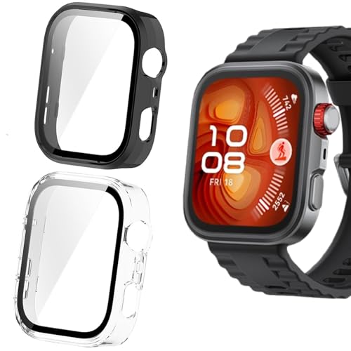 Blueshaweu Schutzhülle kompatibel für Huawei Watch FIT 4 Smartwatch, Hard PC hülle mit Glas Displayschutz kompatibel mit Huawei Watch FIT 4, FIT 4 Pro Smartwatch (schwarz+Transparenz, für FIT 4) von Blueshaweu
