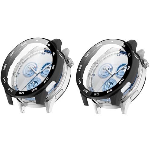 Blueshaweu Schutzhülle kompatibel für Huawei Watch GT 5 Smartwatch 46MM, Hard PC hülle mit Glas Displayschutz kompatibel mit Huawei Watch GT 5 46mm (Nicht GT5 Pro) (Mit Skala schwarz+schwarz) von Blueshaweu