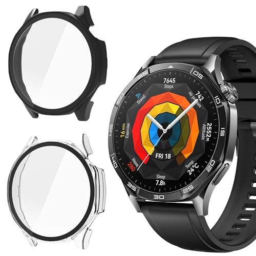Blueshaweu Schutzhülle kompatibel für Huawei Watch GT 5 Smartwatch 46MM, Hard PC hülle mit Glas Displayschutz kompatibel mit Huawei Watch GT 5 46mm (Nicht GT5 Pro) (schwarz+transparent) von Blueshaweu
