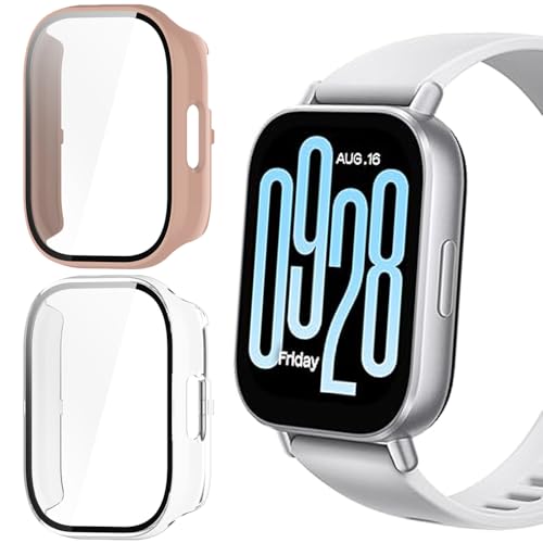 Blueshaweu Schutzhülle kompatibel für Xiaomi Redmi Watch 5 Active/Watch 5 Lite, Hard PC hülle mit Glas Displayschutz kompatibel mit Xiaomi Redmi Watch 5 (Rosa+transparent, Watch 5 Active 2.0") von Blueshaweu