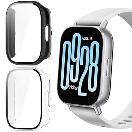 Blueshaweu Schutzhülle kompatibel für Xiaomi Redmi Watch 5 Active/Watch 5 Lite, Hard PC hülle mit Glas Displayschutz kompatibel mit Xiaomi Redmi Watch 5 (Schwarz+transparent, Watch 5 Lite 1.96") von Blueshaweu