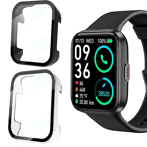 Blueshaweu Schutzhülle kompatibel mit Aeac ID208BT Smartwatch, PC-Hardware, ultradünn, Hartglas für ENOMIR 208/Tensky id208bt/Gydom ID208/Aeac ID208 Smartwatch (schwarz + transparent) von Blueshaweu