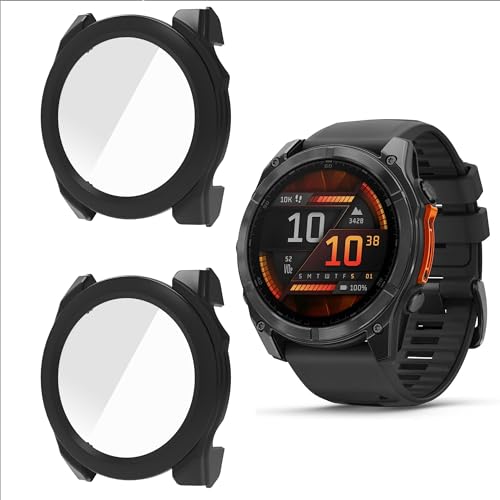 Blueshaweu Schutzhülle kompatibel mit Garmin Fenix 8 Serie, Hard PC hülle mit Glas Displayschutz für Fenix 8 43mm/ 47mm AMOLED,SOLAR / 51mm AMOLED,SOLAR (schwarz+schwarz, Fenix 8-51MM) von Blueshaweu