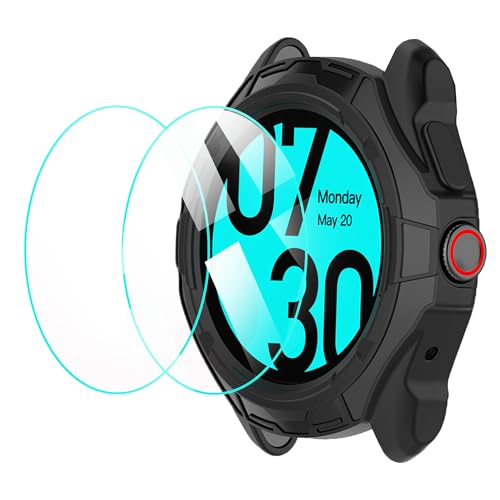 Blueshaweu Schutzhülle und 9H Härte Panzerglas *2 kompatibel Für Ticwatch Pro 5 Smartwatch, Ultra dünn Silikon Schutz Hülle für Ticwatch Pro 5 Smartwatch (schwarz) von Blueshaweu