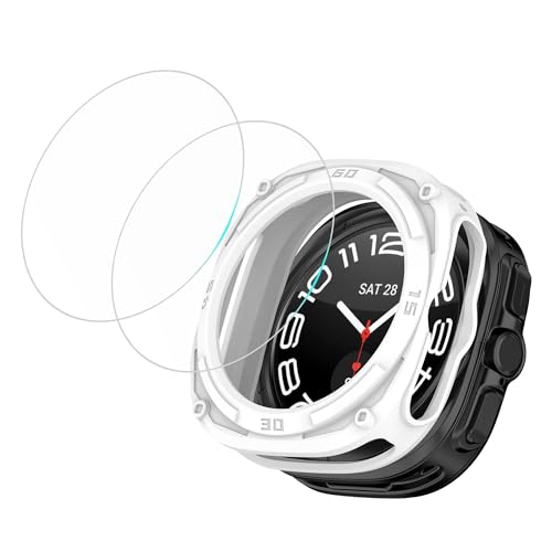 Blueshaweu Sports Hülle und 2*Panzerglas Kompatibel mit Samsung Galaxy Watch Ultra 47mm, Flexible Leichte TPU Robuste Kratzfeste Schutzhülle für Galaxy Watch Ultra Smartwatch 47mm (weiß) von Blueshaweu