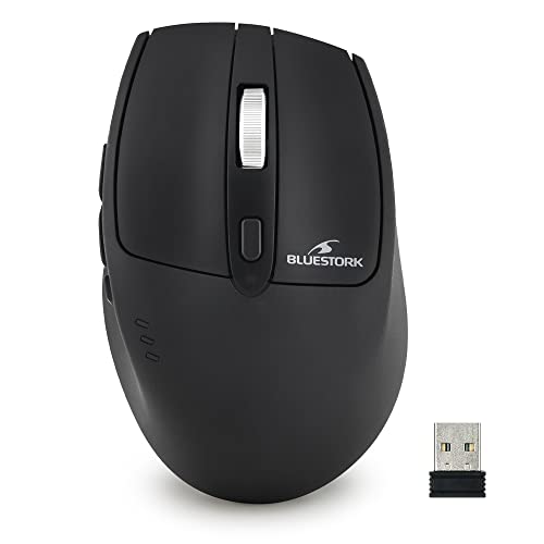 BlueStork Kabellose Maus, 2,4 GHz, wiederaufladbar, Nano-USB-Empfänger, ergonomisches Design, leises Klicken, 1600 DPI – kompatibel mit PC/Mac/Laptop – New 2022 (Schwarz) M-WL-R2-B von Bluestork