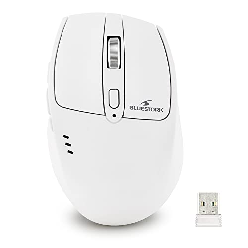 Bluestork Kabellose Maus, 2,4 GHz, wiederaufladbar, Nano-USB-Empfänger, ergonomisches Design, geräuscharmes Clip, 1600 DPI, kompatibel mit PC/Mac/Laptop – Neues 2022 (weiß) von Bluestork