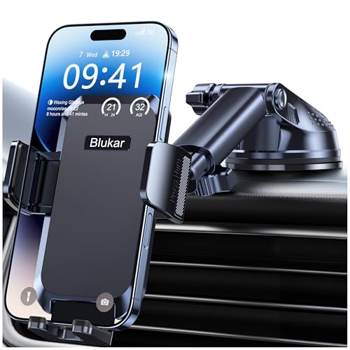 Blukar Handyhalterung Auto Upgrade Handyhalter für Autos Armaturenbrett & Windschutzscheibe KFZ Handy Halterung mit EIN-Knopf-Release 360° Drehbar für iPhone, Galaxy, Mate usw. von Blukar