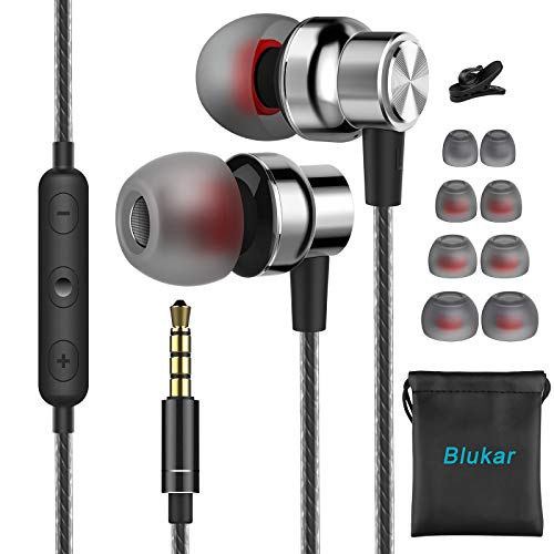 Blukar In-Ear-Kopfhörer, Kopfhörer mit Mikrofon und Kabel, komfortable Geräuschreduzierung, Stereo-Sound, Lautstärkeregler für Galaxy, Mate und alle 3,5 mm Kopfhörergeräte von Blukar