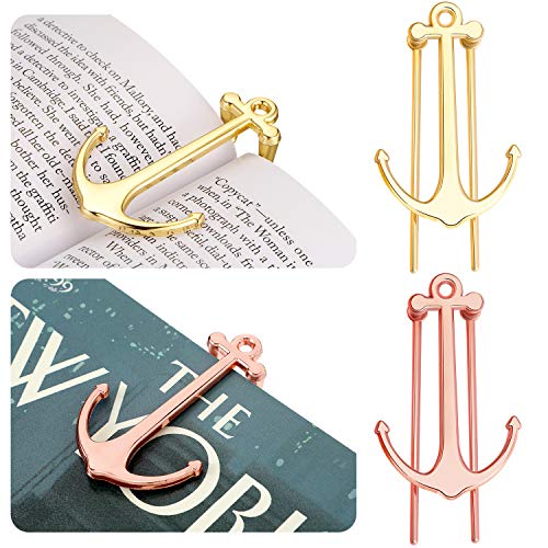 4 Stück Anker Lesezeichen Anker Buchseitenhalter Kreative Lesezeichen Buchseitenmarker Metallseitenhalter für Haus Büro Schulbedarf (Golden, Rosagold) von Blulu