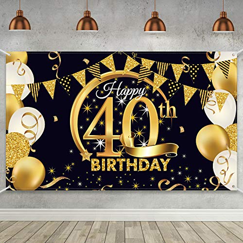40. Geburtstag Party Dekoration, Extra Große Stoff Schwarz Gold Zeichen Poster für 40. Jahrestag Foto Stand Hintergrund Banner, 40. Geburtstag Party Lieferung, 72,8 x 43,3 Zoll (Stil B) von Blulu