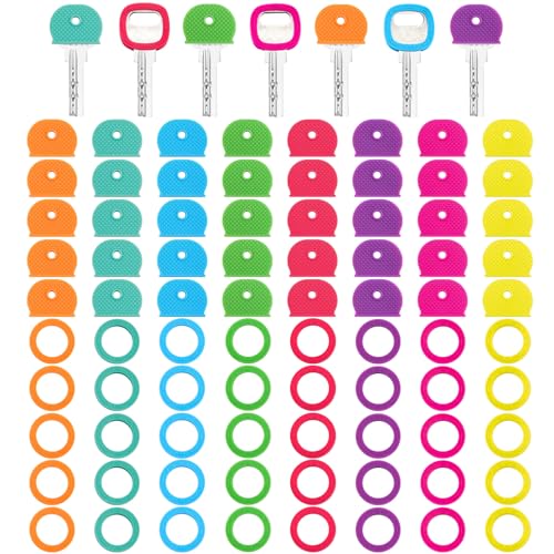 Blulu 80 Stück farbige Schlüsselabdeckungen, Kappen, Etiketten, Abdeckungen, Set, Kunststoff, Schlüsselfarbe, Identifizierungsringe, Aufsätze (Regenbogenfarbe) von Blulu