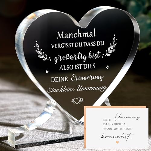 Blulu Geschenke für Frauen Inspirierende Acrylplakette mit Gravur Manchmal Vergisst du DASS du Großartig Mutmacher Geschenk mit Karte und Umschlag Herzförmiges Geburtstagsgeschenke für Beste Freundin von Blulu