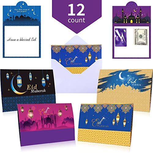 Ramadan Eid Mubarak Geld und Geschenk Karten Halter Eid Mubarak Geld Karten Geld Halter Ramadan Grußkarten für Moslem Party Vorräte mit Umschlägen(12 Stücke) von Blulu