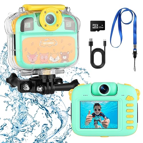 1080P Kinderkamera, Unterwasser wasserdichte Digitalkamera Kinder Geschenke für Jungen Mädchen Alter 3-13 HD Mini Kinder Camcorder 2,4 Zoll IPS Bildschirm mit 32GB Karte und weiche Silikonhülle von BlumWay