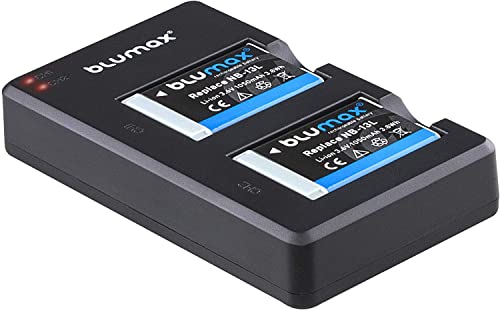 2X Akku + USB Slim-Dual-Ladegerät für Canon NB-13L NB13L mit InfoCHIP! / 1050mAh 3,6V für Canon PowerShot SX620 SX720 SX730 SX740 G1 X Mark III G5 X G7 X G9 X und G7 X Mark II G9 X Mark II von Blumax