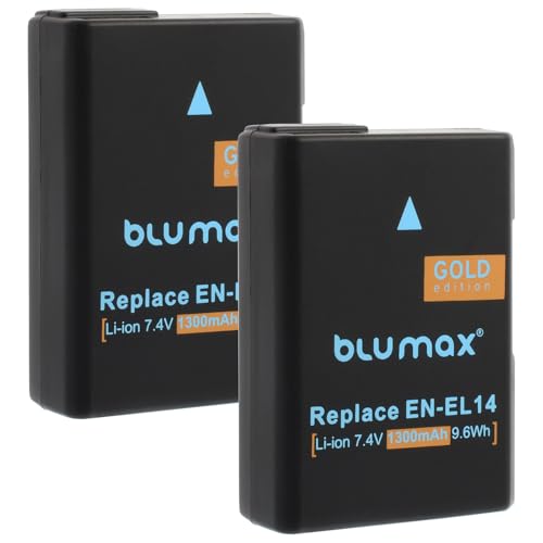 2X Blumax Akku 1100mAh ersetzt Nikon EN-EL14 EN-EL14a D5300 D5100 D5300 D5500 D3100 D3200 D3300 D3400 P7800 P7700 P7100 P7000 von Blumax