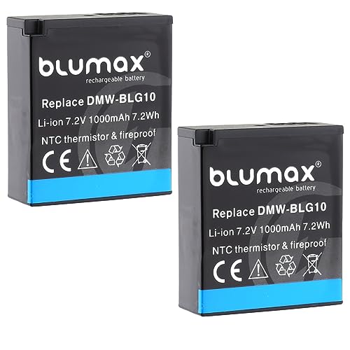 2X Blumax Akku DMW-BLG10e (1000mAh) - NTC-Sensor & stabiles V1 Gehäuse - kompatibel mit Panasonic Lumix DC-TZ95D DC-GX9 TZ202 TZ91 DMC TZ101 TZ81 GF6 GX7 GX80 LX100 G110 von Blumax