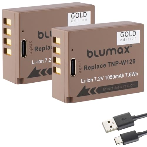 2X Blumax Akku Ersatz für Fujifilm NP-W126s |- 1050mAh -| Fuji NP-W126 |- mit USB Typ-C Ladebuchse -| X-M5 X100F X100VI X-A3 X-T3 X-T30 II X-M5 X-T50 2X Blumax Akku Ersatz für Fujifilm NP-W126s |- 1050mAh -| Fuji NP-W126 |- mit USB Typ-C Ladebuchse -| X-M5 X100F X100VI X-A3 X-T3 X-T30 II X-M5 X-T50 von Blumax