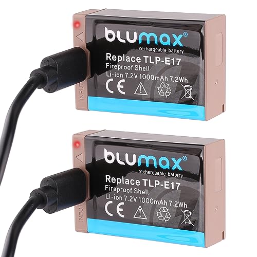 2X Blumax Akku LP-E17 USB-Typ C Eingang 1000mAh kompatibel mit Canon EOS RP R8 R10 R100 77D 200D 250D 750D 760D 800D 850D, 60345 von Blumax