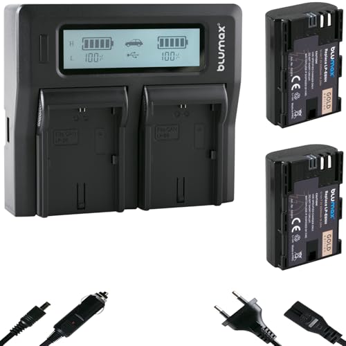 2X Blumax Akku LP-E6NH 2250mAh + Dual LCD Ladegerät 2X Blumax Akku LP-E6NH 2250mAh + Dual LCD Ladegerät von Blumax