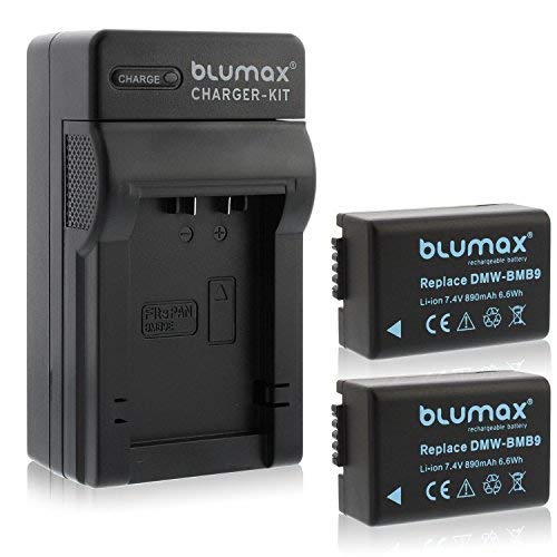 2X Blumax Akku ersetzt Panasonic DMW-BMB9 / DMW-BMB9E 890mAh + Ladegerät kompatibel mit Panasonic Lumix DMC-FZ40-FZ45-FZ47-FZ48-FZ60-FZ62-FZ70-FZ72-FZ100-FZ150 Leica V-LUX 2/3 von Blumax