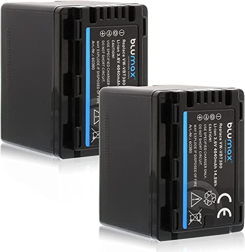 2X Blumax Akku ersetzt Panasonic VW-VBT380 E-K VBT-380-4040mAh 3,6V kompatibel mit Panasonic VW-VBT380 - (Nicht für VXF11 VX11 V808) für HC VXF999 VX878 VX989 V160 V180 V270 V380 V777 W570 W580 WX97 von Blumax