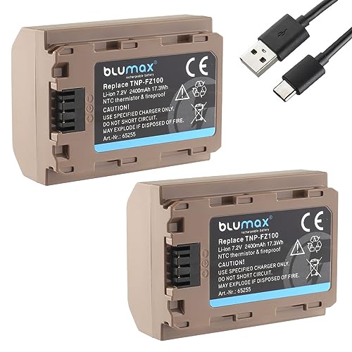 2X Blumax Akku ersetzt Sony NP-FZ100 (2400mAh) mit USB Typ-C Ladebuchse - NTC-Sensor & V1-Gehäuse - für Sony FX30-7 IV 7c 7RIV 7RV 7RIII ZV-E1 von Blumax