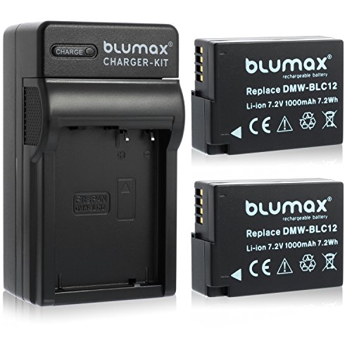 2X Blumax Akku für Panasonic DMW-BLC12 / DMW-BLC12-E 1000mAh + Ladegerät DMW-BLC12 | passend zu Lumix DMC: G5 | G6 | GX8 | G70 | G81 | GH2 | FZ200 | FZ300 | FZ1000 | FZ2000 | Leica V-Lux 4 von Blumax
