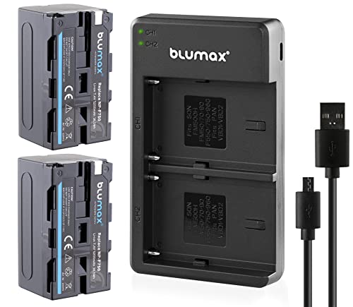 2X Blumax Akku für Sony NP-F750 / F550 / F970 / F570-5200mAh (LG Zellen) + Slim Dual-Ladegerät inkl. Micro USB-Kabel von Blumax