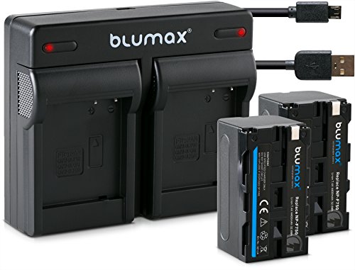 2X Blumax Akku für Sony NP-F750 / F550 / F970 / F960-4400mAh + Mini Dual-Ladegerät inkl. Micro USB-Kabel von Blumax