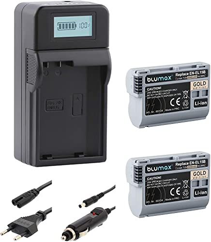 2X Blumax Akku kompatibel mit Nikon EN-EL15b [ 2040mAh ] + Speed Charger EN-EL15c EN-EL15a EN-EL15 für D800 D850 D7200 D7500 - Z8 Z7 II Z6 II Z5 Zf von Blumax