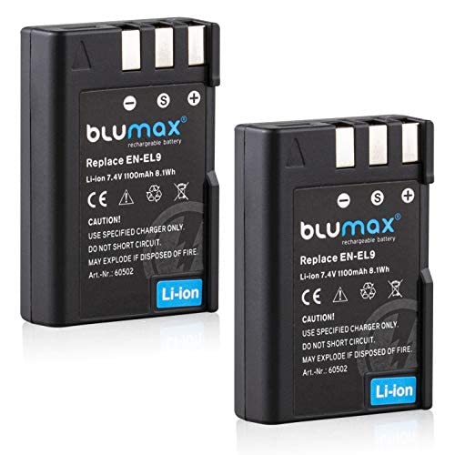 2X Blumax Akku kompatibel mit Nikon EN-EL9e/EN-EL9a 1100mAh - passend für Nikon D3000 D5000 D40 D40x D60 von Blumax