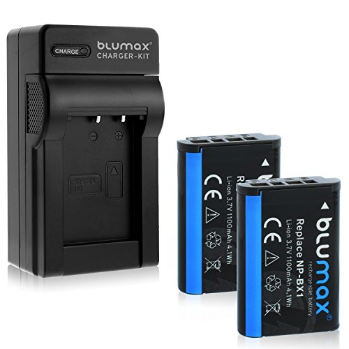 2X Blumax Akku kompatibel mit Sony NP-BX1 1100mAh + Ladegerät - für Sony Cyber-Shot DSC-RX100, DSC-RX100 II, DSC-RX100M II, DSC-RX100 III, DSC-RX100 V, DSC-RX100 IV, HDR-CX405, ZV-1 von Blumax