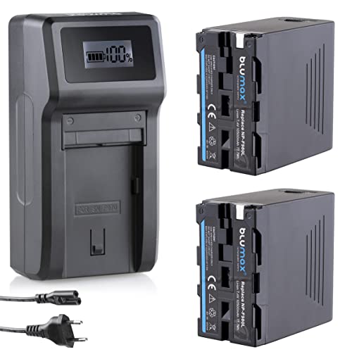 2X Blumax Akku kompatibel mit Sony NP-F980L / NP-F970 / NP-F960 + Turbo LCD-Ladegerät | 10500mAh mit LED Statusanzeige | 5V USB Ausgang (Powerbankfunktion) und USB Typ-C sowie Micro-USB-Eingang von Blumax