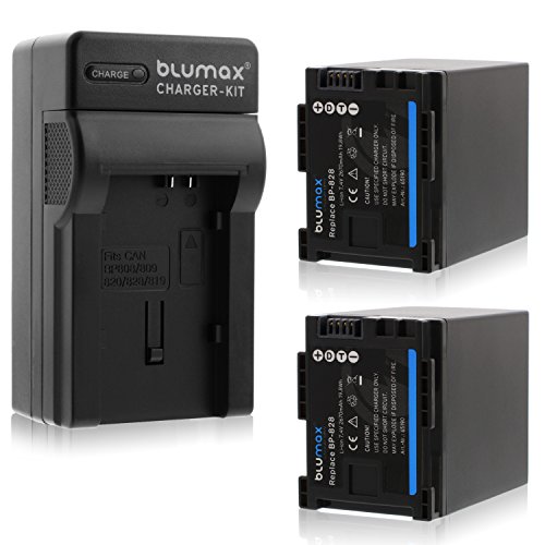 2X Blumax BP-828 2400mAh + Ladegerät BP-828 | passend zu diversen Canon Kameramodellen von Blumax