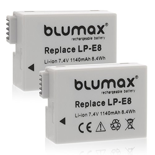 2X Blumax Kamera Akku für Canon LP-E8 passend zu EOS 550D 600D 650D 700D / EOS Kiss X4 X5 X6i X7 / Digital Rebel T2i T3i T4i T5i von Blumax