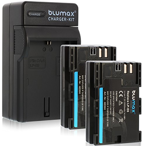 2X Blumax LP-E6 2000mAh + Ladegerät LP-E6 | passend zu Canon EOS 60D 70D 6D 60D 70D 5D Mark 3 von Blumax