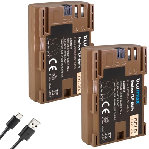 2X Blumax Akku kompatibel mit Canon LP-E6NH |- 2600mAh -| LP-E6N LP-E6 mit USB Typ-C Ladebuchse | Canon EOS R Ra R5 R6 II R7-6D 7D 80D 90D - XC15 2X Blumax Akku kompatibel mit Canon LP-E6NH |- 2600mAh -| LP-E6N LP-E6 mit USB Typ-C Ladebuchse | Canon EOS R Ra R5 R6 II R7-6D 7D 80D 90D - XC15 von Blumax
