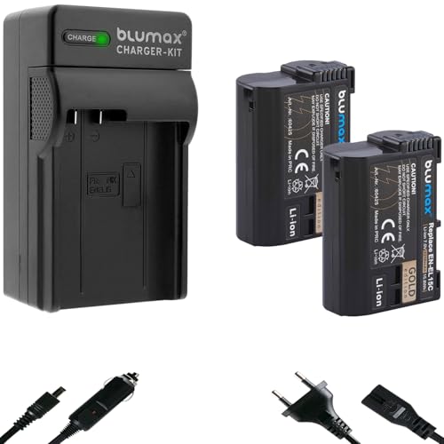 2X Blumax Akku kompatibel mit Nikon EN-EL15 [ 2250mAh ] + Charger EN-EL15c EN-EL15b EN-EL15a für D500 D800 D850 D7200 D7500 - Z8 Z7 II Z6 II Z5 Zf von Blumax