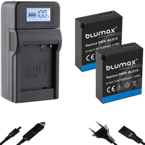 2X blumax Akku Ersatz für Panasonic DMW-BLG10 / DMW-BLG10E [ 1025mAh ] + Speed Charger DMW-BLE9 E BP-DC15 E für Lumix DMC-GF6 GX7 III DC-TZ202 G110 von Blumax