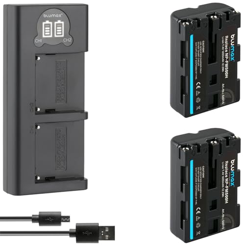 2X Blumax Akku kompatibel mit Sony NP-FM500H 1650mAh + Slim Dual Charger NP-FM500 NP-FM55H für Sony Alpha 99 - A77 A99 II - DSLR A850 A900 - VG-C99AM 2X Blumax Akku kompatibel mit Sony NP-FM500H 1650mAh + Slim Dual Charger NP-FM500 NP-FM55H für Sony Alpha 99 - A77 A99 II - DSLR A850 A900 - VG-C99AM von Blumax