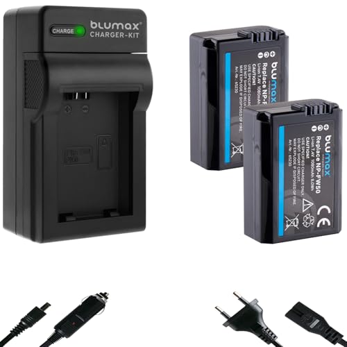 2X Blumax Akku kompatibel mit Sony NP-FW50 [ 1080mAh ] + Charger für Alpha 7 7II 7R 7S II 5000 6300 6500 / NEX-6 NEX-7 NEX-F3 / DSC RX10 IV // ZV-E1 von Blumax