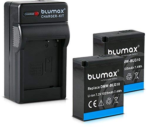 Blumax 2X Akku 1025mAh + Ladegerät Netzteil ersetzt Panasonic DMW-BLG10 e kompatibel mit Panasonic Lumix DC-TZ95D DC-GX9 TZ202 TZ91 DMC TZ101 TZ81 GF6 GX7 GX80 LX100 G110 von Blumax