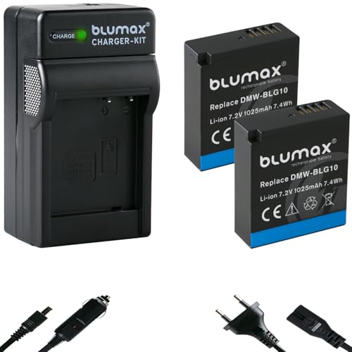 Blumax 2X Akku 1025mAh + Ladegerät Netzteil ersetzt Panasonic DMW-BLG10 e kompatibel mit Panasonic Lumix DC-TZ95D DC-GX9 TZ202 TZ91 DMC TZ101 TZ81 GF6 GX7 GX80 LX100 G110 von Blumax