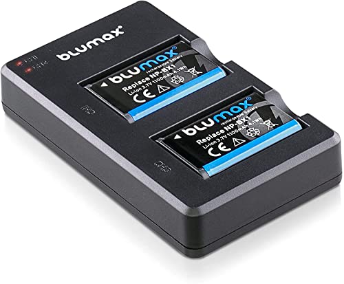 Blumax 2X Akku 1100mAh ersetzt Sony NP-BX1 + Slim Dual-Ladegerät USB - kompatibel mit Sony Cyber-Shot DSC-RX100, DSC-RX100 II, DSC-RX100M II, DSC-RX100 III, DSC-RX100 V, DSC-RX100 IV, HDR-CX405 ZV-1 von Blumax