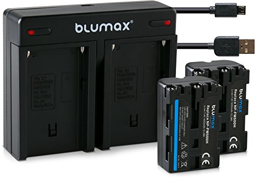 Blumax 2X Akku 1650mAh ersetzt Sony NP-FM500H/NP-FM500 + Mini Dual-Ladegerät USB kompatibel mit Sony Alpha 68 Alpha 58 Alpha 99II von Blumax